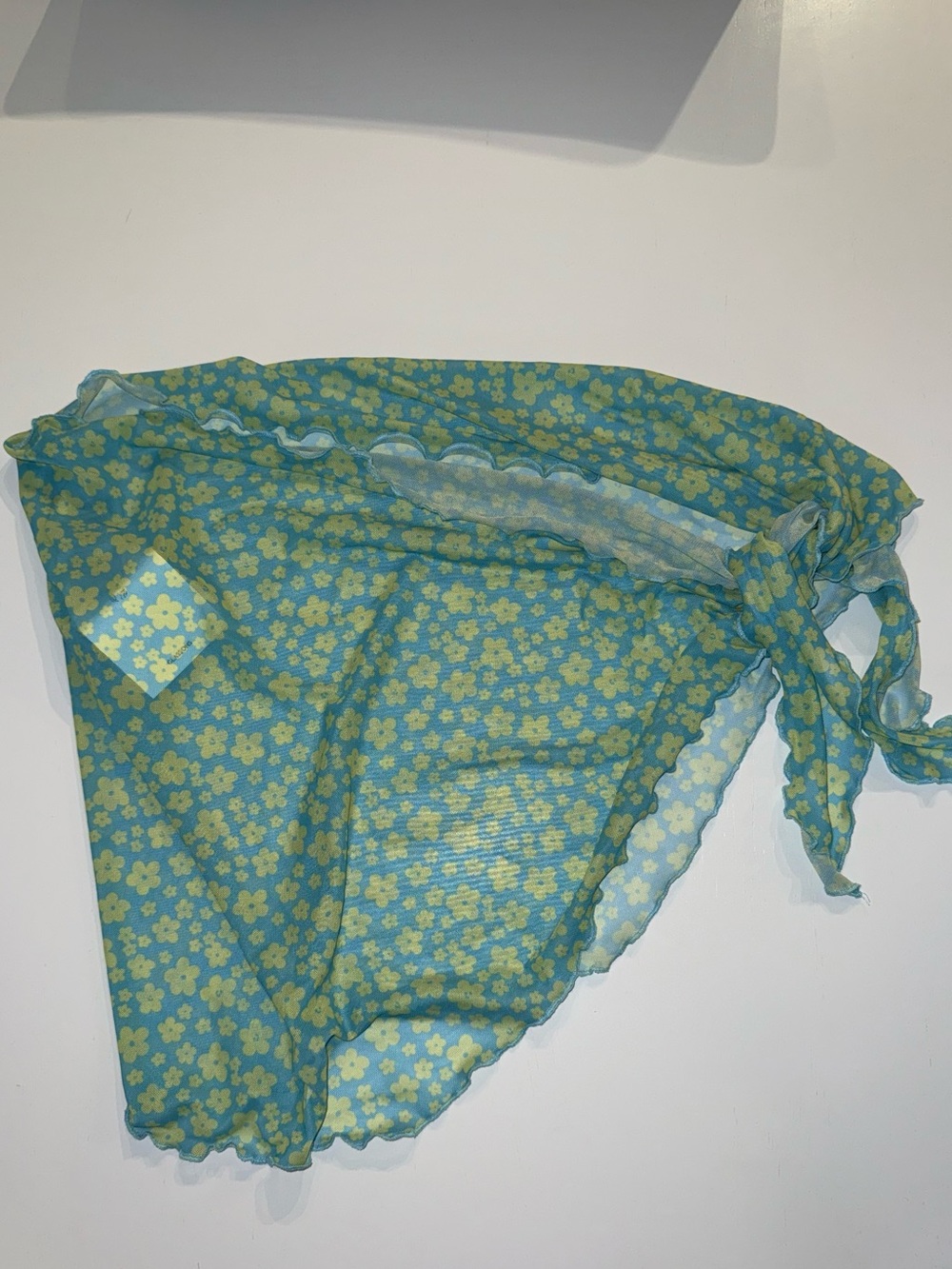 NWT Sheer Floral Tie-Side Beach Cover-Up in Aqua & Yellow